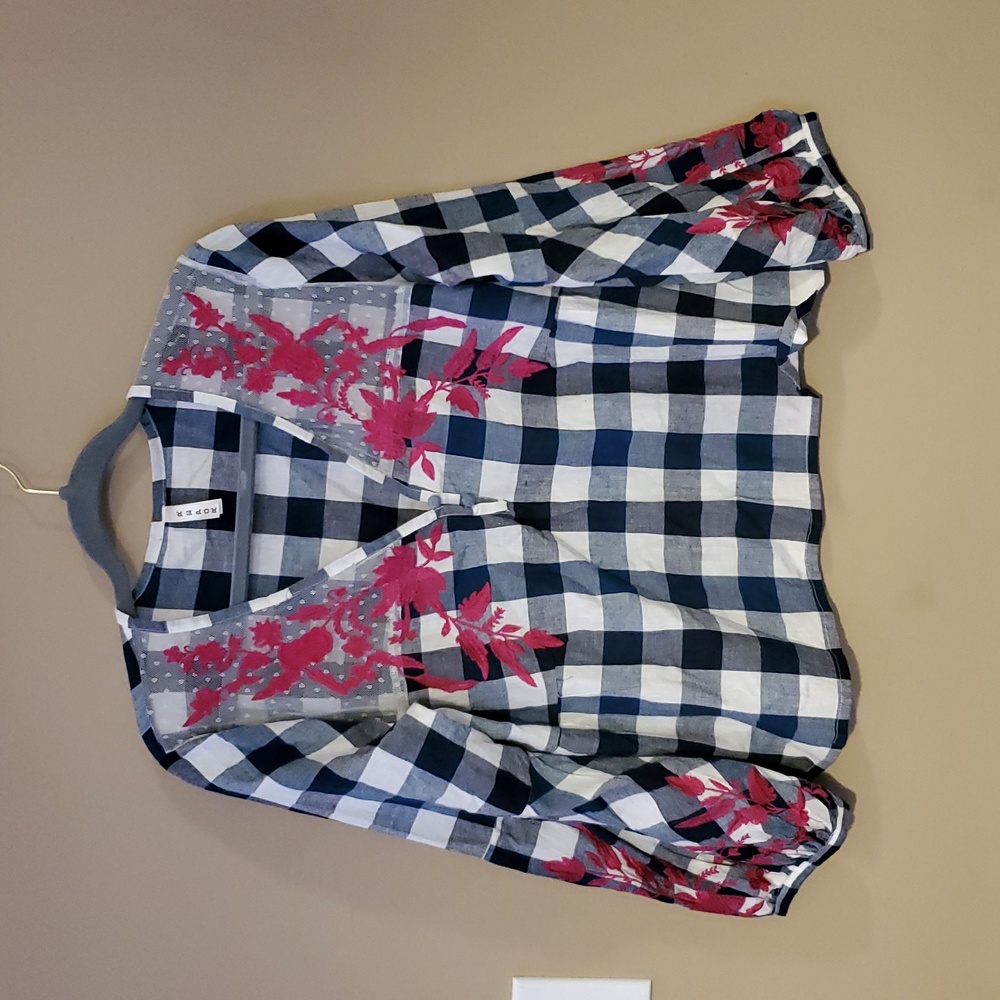 Roper Plaid Floral Embroidered Long Sleeve Top Size S